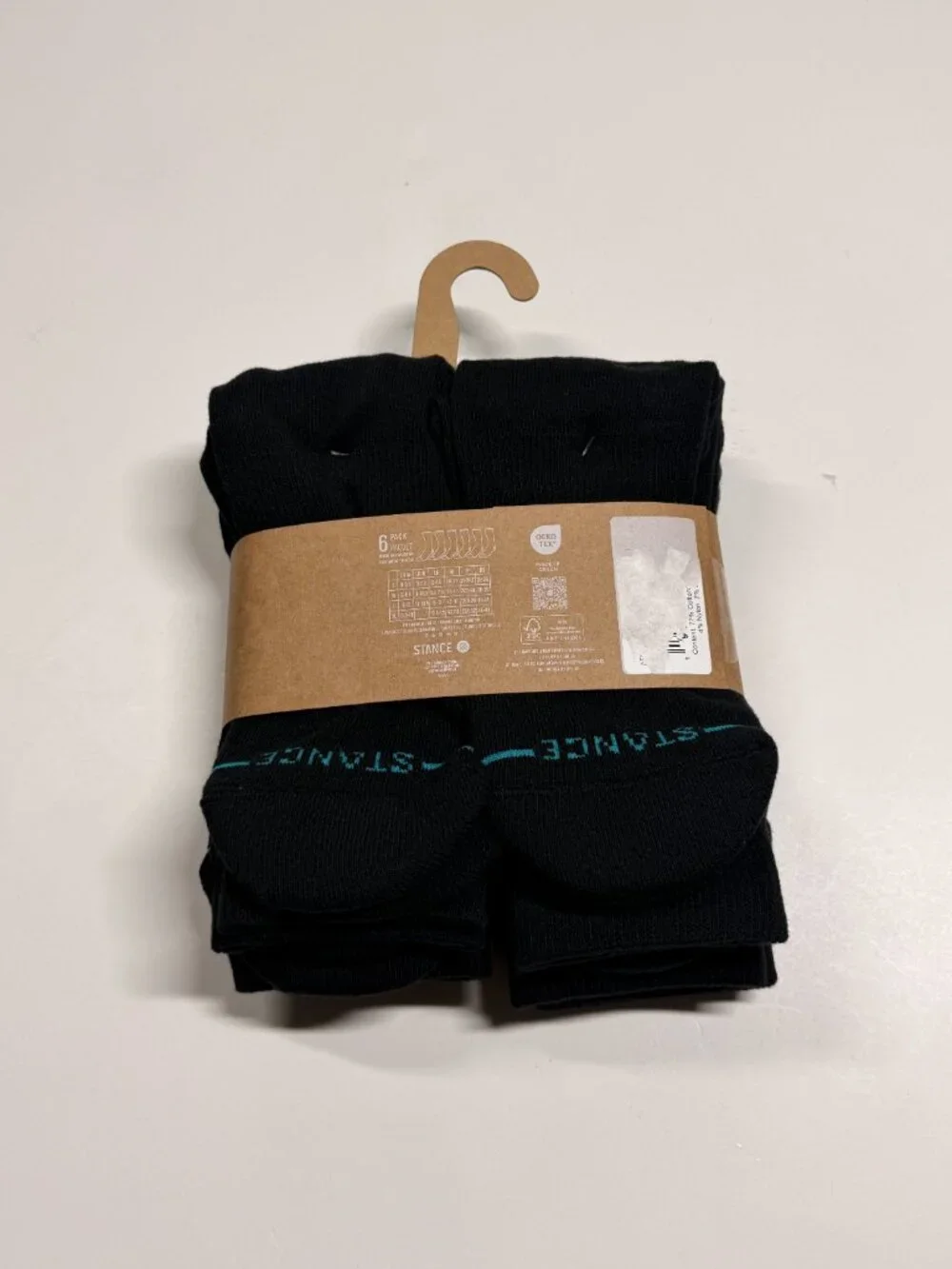 NWT - Stance Core 6 Pack Crew Socks - 6 Pair  - Black with White Accents – Large